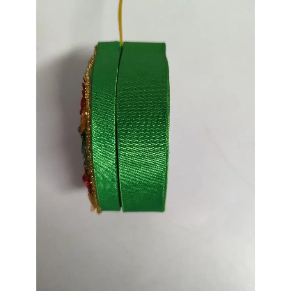Vtg 4” Christmas Ornament Green With Colored Sequin Bead Trinket Box Ornament